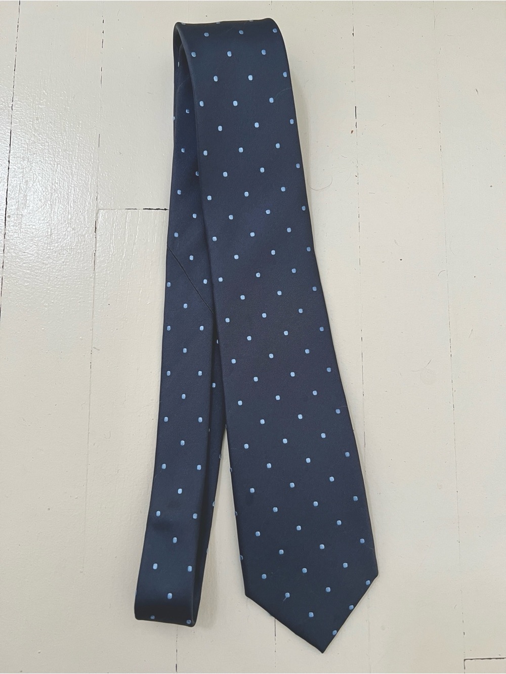 Yves Saint Laurent Blue Tie with Light Blue Polka Dots